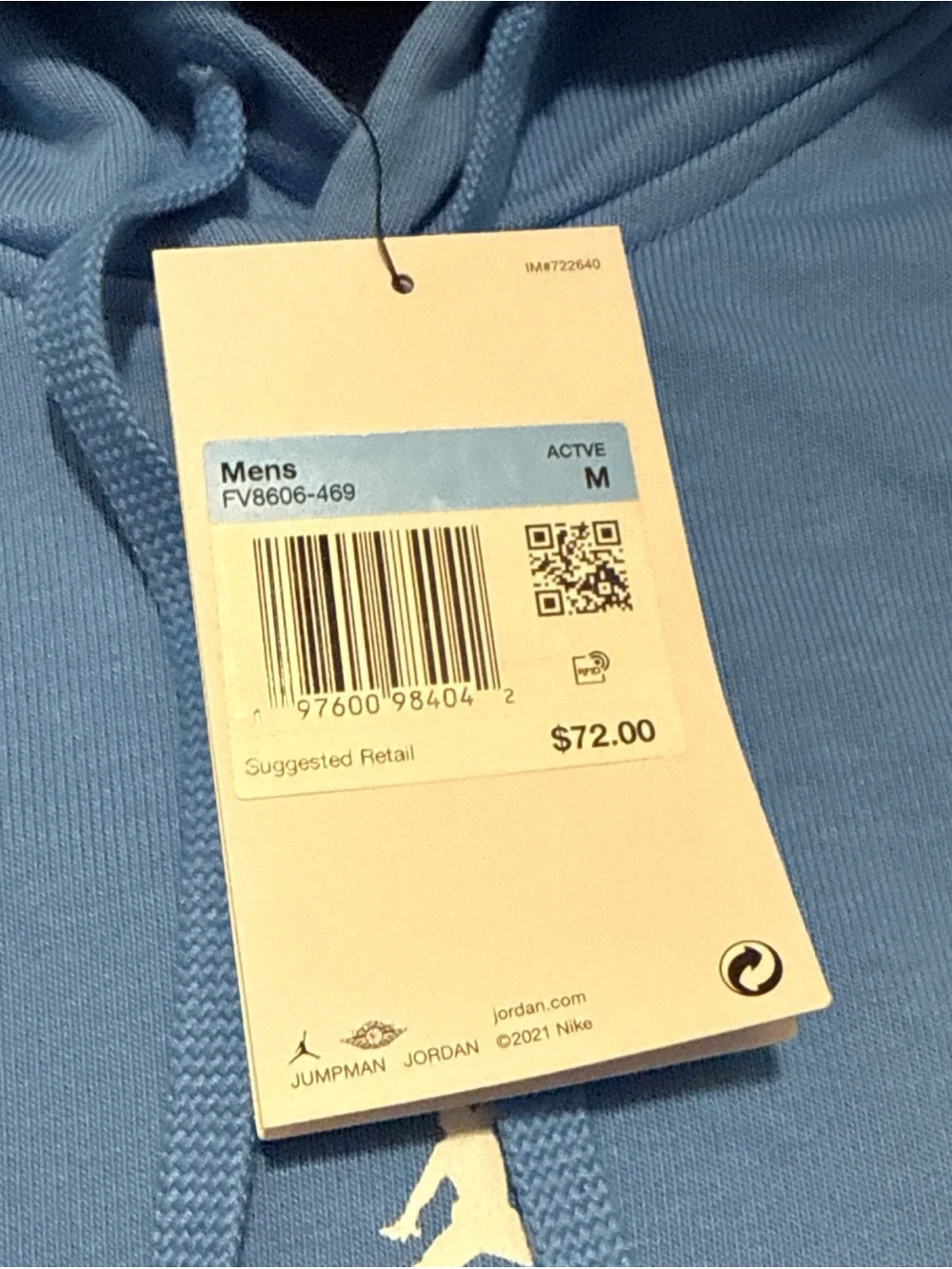 New Jordan Dri-FIT Sport Hoodie North Carolina Blue Men’s Size Medium FV8606-469